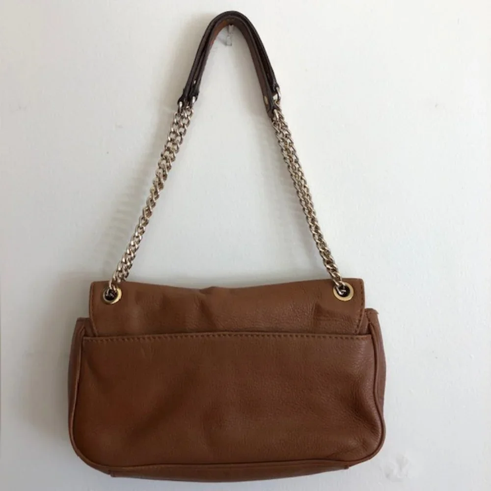 MICHAEL KORS Fulton Small Brown Gold Chain Shoulder Flap Bag